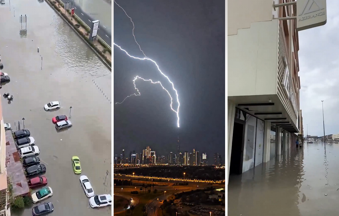 Χάος από την κακοκαιρία στο Ντουμπάι: Πλημμύρισαν οι δρόμοι &#8211; Κεραυνοί «χτυπούν» το Μπουρτζ Χαλίφα, δείτε βίντεο