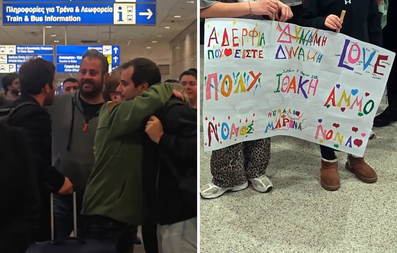 «Κουραστήκαμε να ελπίζουμε»: Συγκινητική η επανένωση οικογένειας στο αεροδρόμιο μετά την επιστροφή Ελλήνων από τα ΗΑΕ &#8211; Δείτε βίντεο