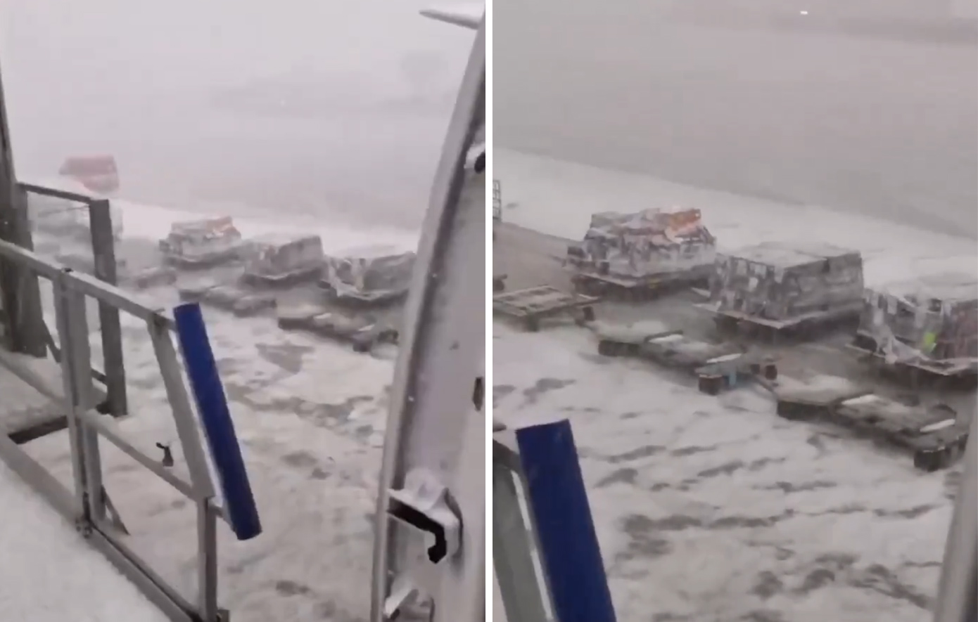 Χάος σε αεροδρόμιο στη Ρώμη &#8211; Άσπρισαν οι πίστες από το χαλάζι και οι οροφές μετατράπηκαν σε «καταρράκτες»