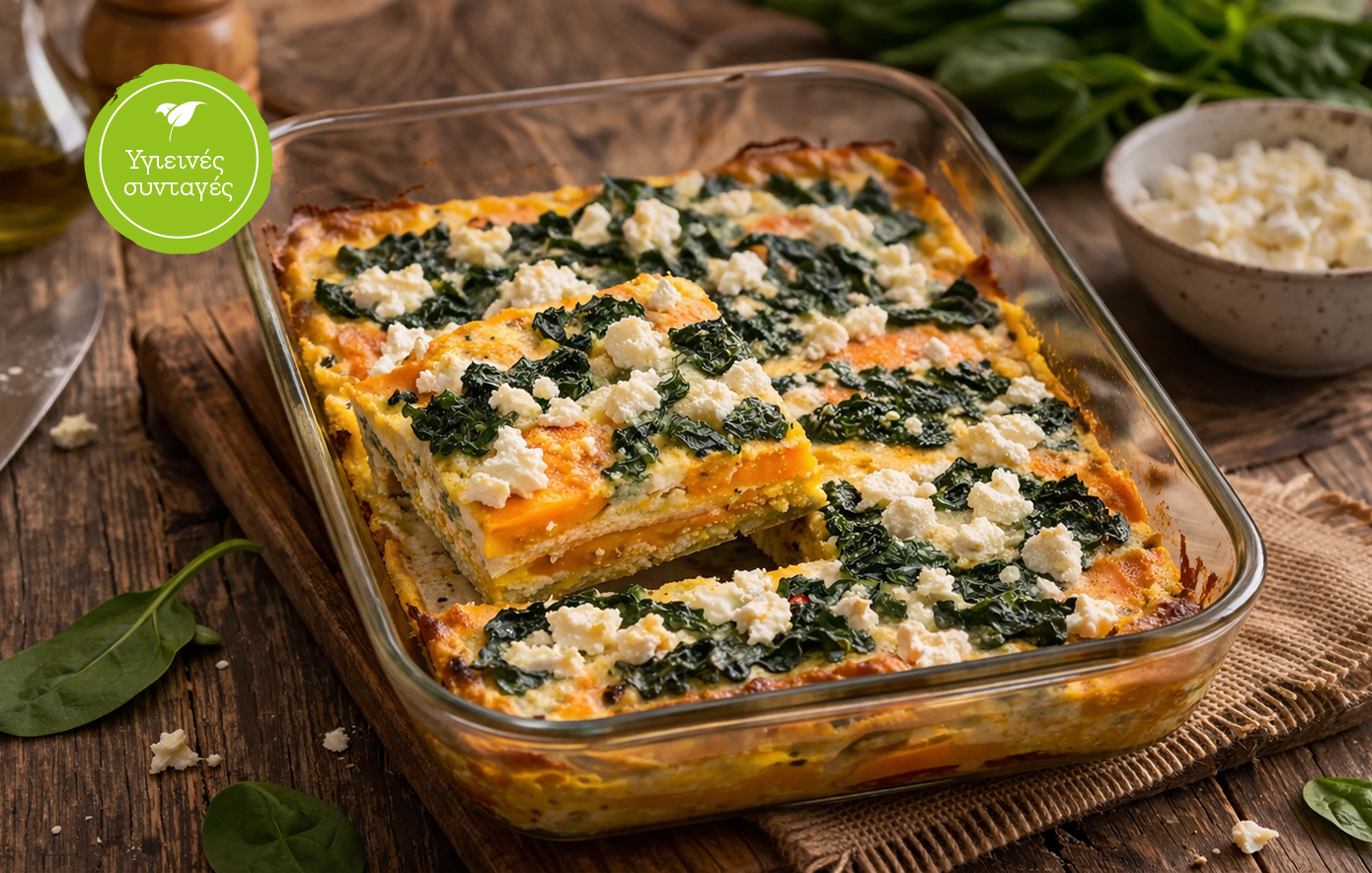 Πρωτεϊνική ομελέτα φούρνου με γλυκοπατάτα &amp; σπανάκι