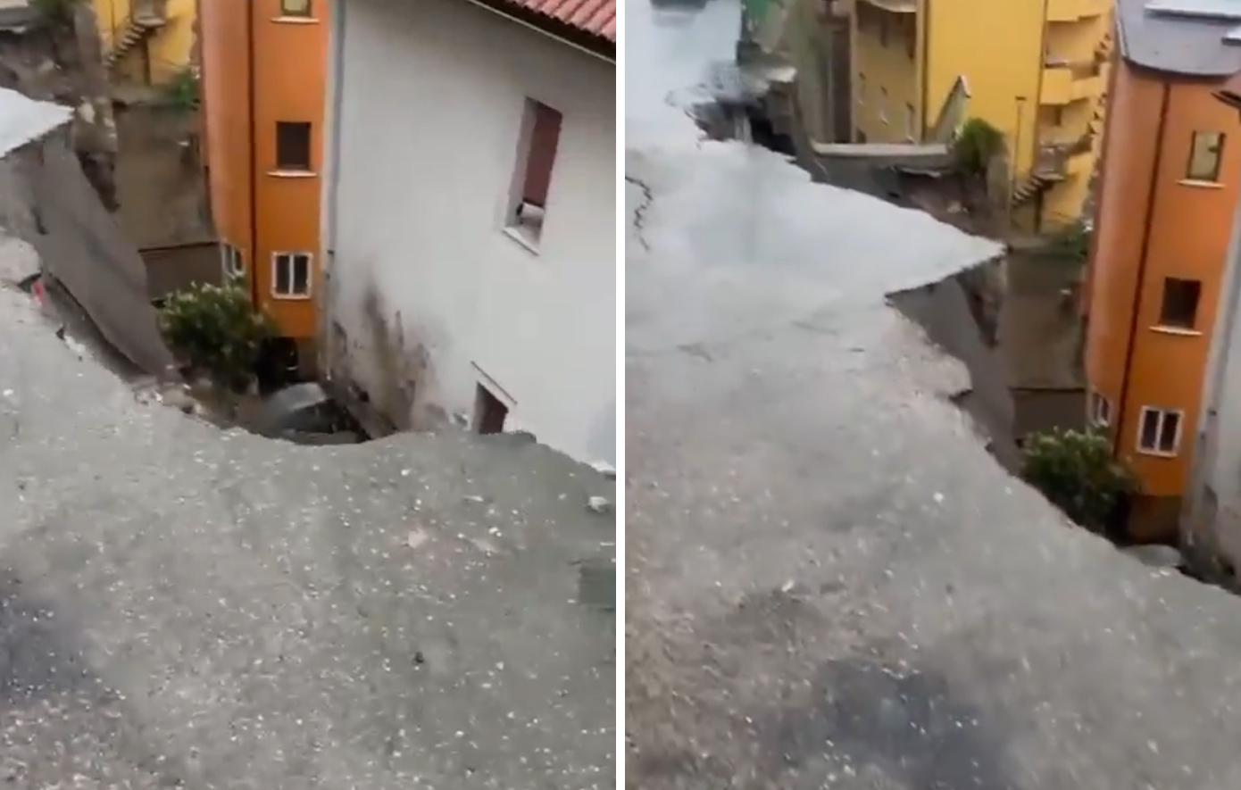 Τέραστιες καταστροφές στην Ιταλία από την κακοκαιρία &#8211; Δρόμος κρέμεται κυριολεκτικά στο κενό &#8211; Δείτε  βίντεο