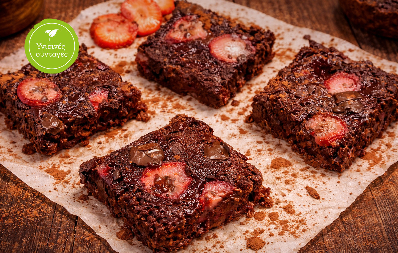 Σοκολατένιο brownie με γιαούρτι και φράουλες