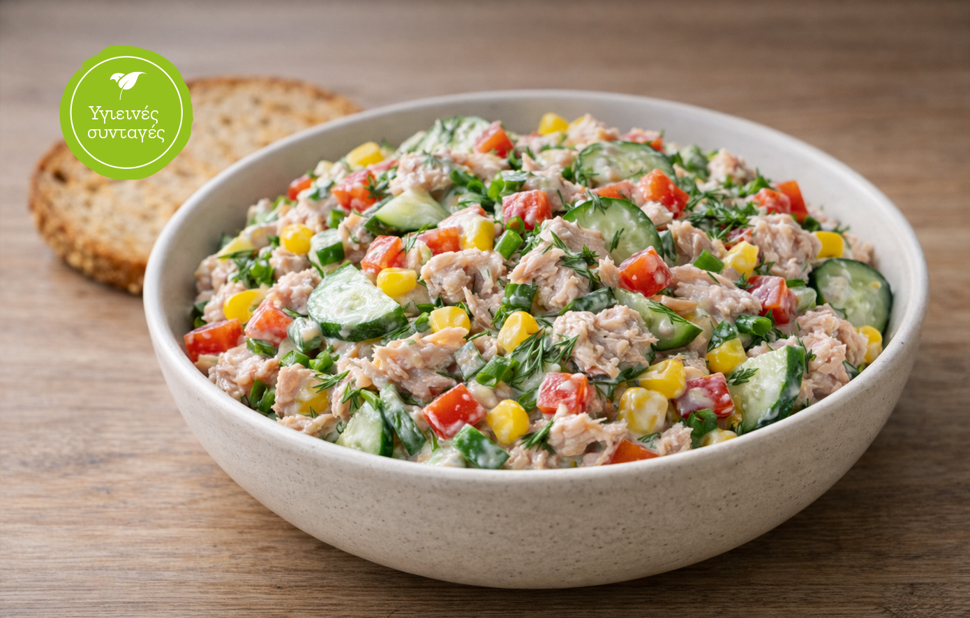 Σαλάτα τόνου με λαχανικά και σως γιαουρτιού