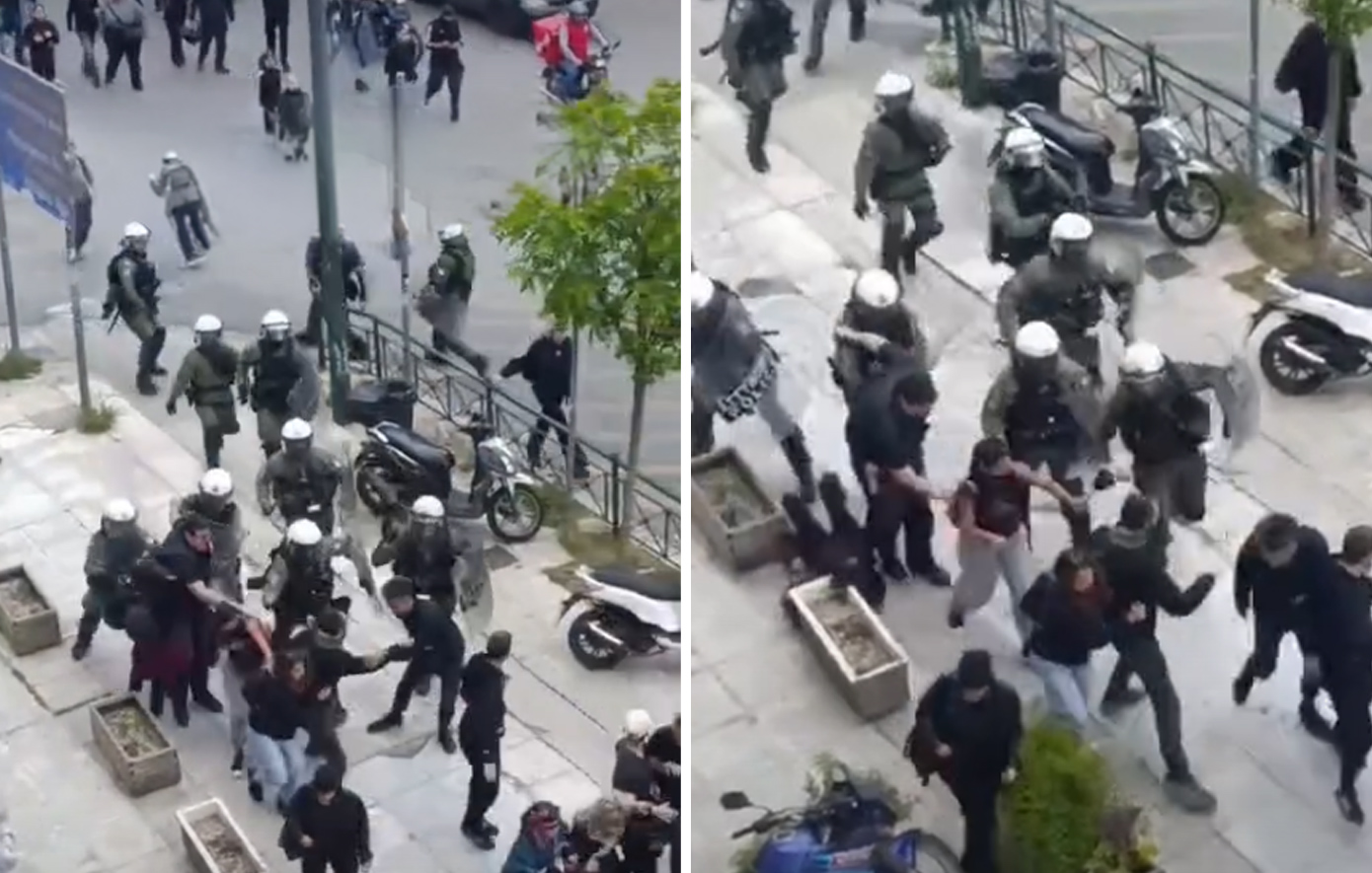 Από θαύμα γλίτωσε νεαρή κοπέλα από την απρόκλητη επίθεση άντρα των ΜΑΤ στα επεισόδια για τον Νίκο Ρωμανό &#8211; Δείτε το βίντεο