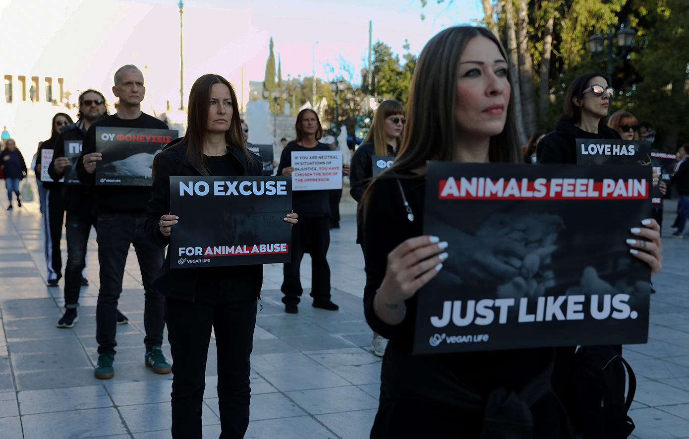 «2 εκατομμύρια σφαγές για ένα έθιμο» &#8211; Vegans διαμαρτύρονται στο Σύνταγμα για το σούβλισμα του Πάσχα