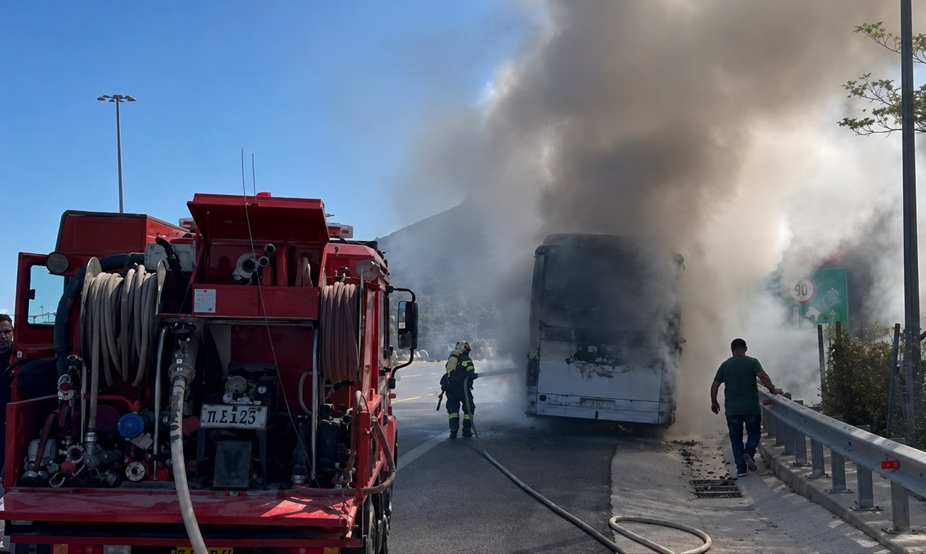 Η στιγμή που τουριστικό λεωφορείο τυλίγεται στις φλόγες – «Δεν άνοιγαν οι πόρτες, γέμισε μαύρος καπνός την καμπίνα»