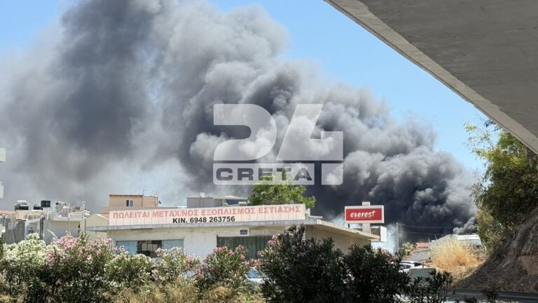 Μεγάλη φωτιά σε αποθήκη ξυλείας στο Ηράκλειο &#8211; Καπνοί κάλυψαν την περιοχή &#8211; Κινδυνεύουν σπίτια