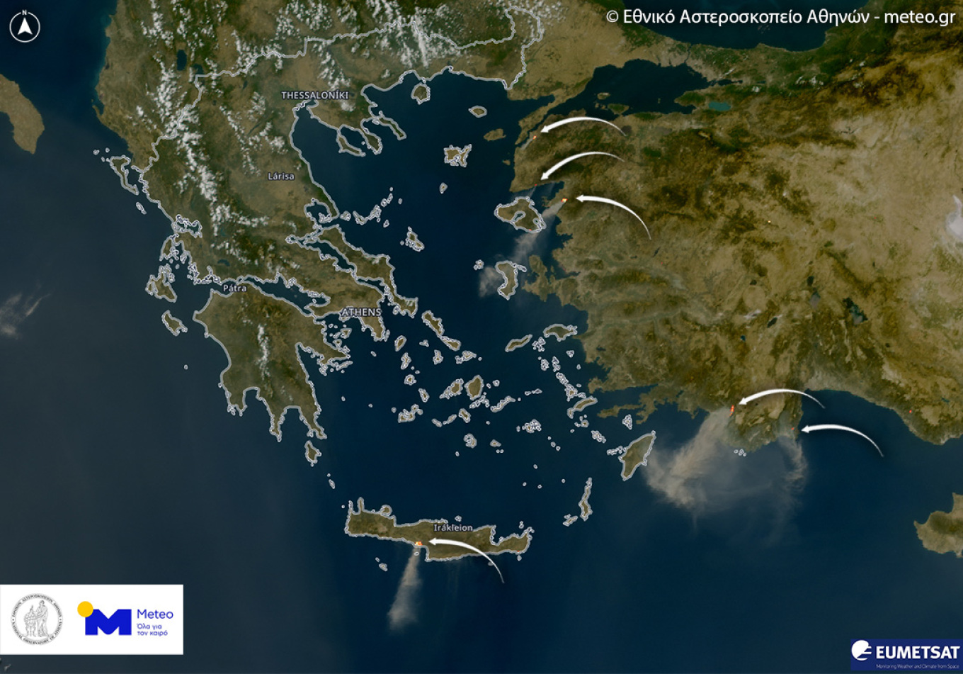 Θυελλώδεις άνεμοι στην Κρήτη: Οι καπνοί από τη φωτιά στο Ρέθυμνο έφτασαν στην Αφρική