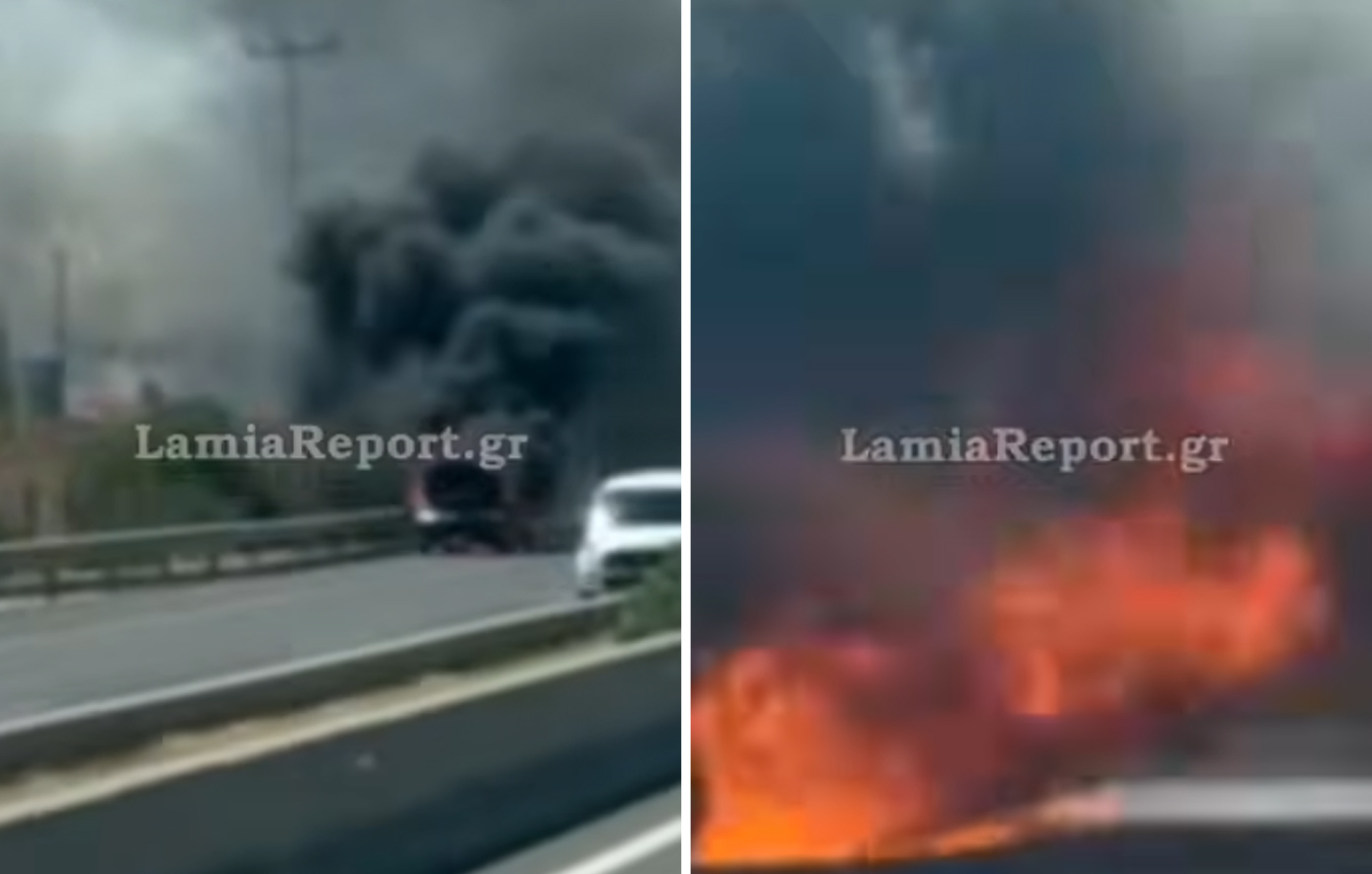 Αυτοκίνητο τυλίχτηκε στις φλόγες στην Αθηνών &#8211; Λαμίας: Σκόρπισε φωτιές στο πρανές πριν καταστραφεί ολοσχερώς