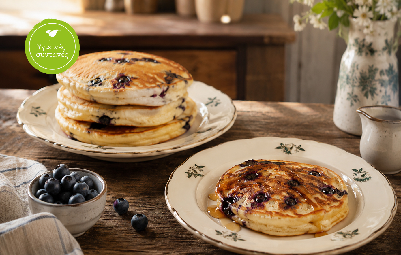 Pancakes βρώμης με μύρτιλα