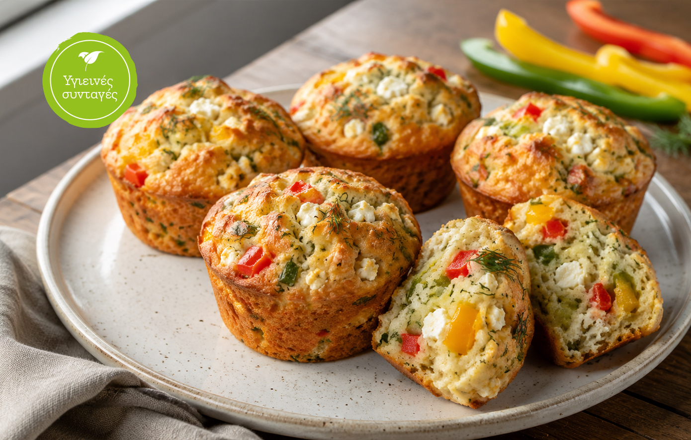 Πρωτεϊνικά muffins με πολύχρωμες πιπεριές