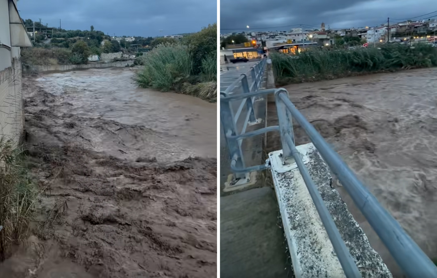Κόκκινη προειδοποίηση της ΕΜΥ για την Κρήτη &#8211; Μήνυμα του 112 σε κατοίκους στο Ρέθυμνο, δρόμοι-χείμαρροι στον Μυλοπόταμο