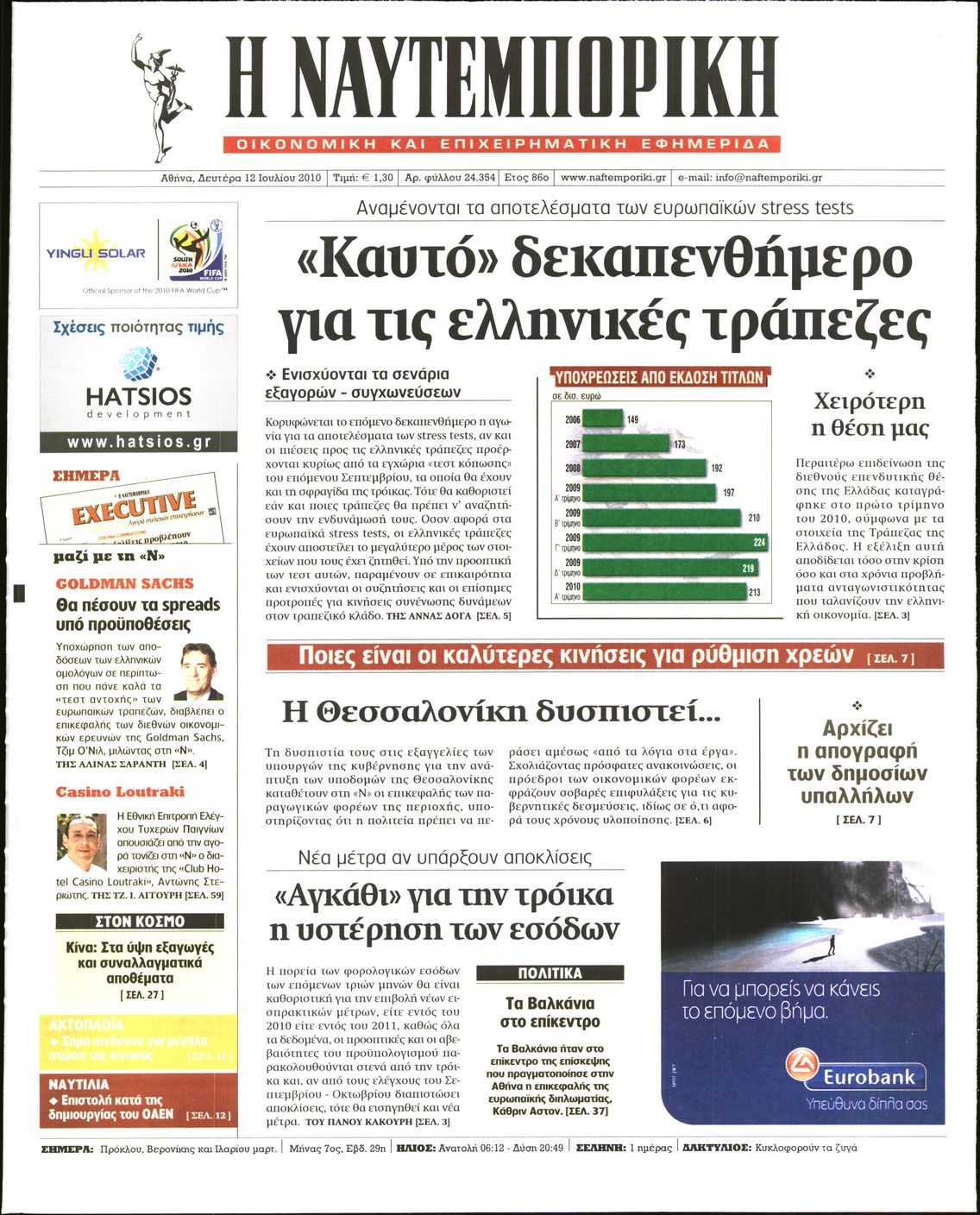 Εξώφυλο εφημερίδας ΝΑΥΤΕΜΠΟΡΙΚΗ 2010-07-12