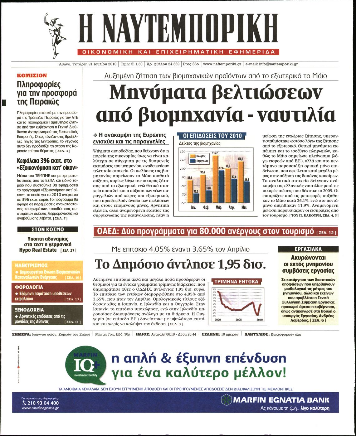 Εξώφυλο εφημερίδας ΝΑΥΤΕΜΠΟΡΙΚΗ 2010-07-21