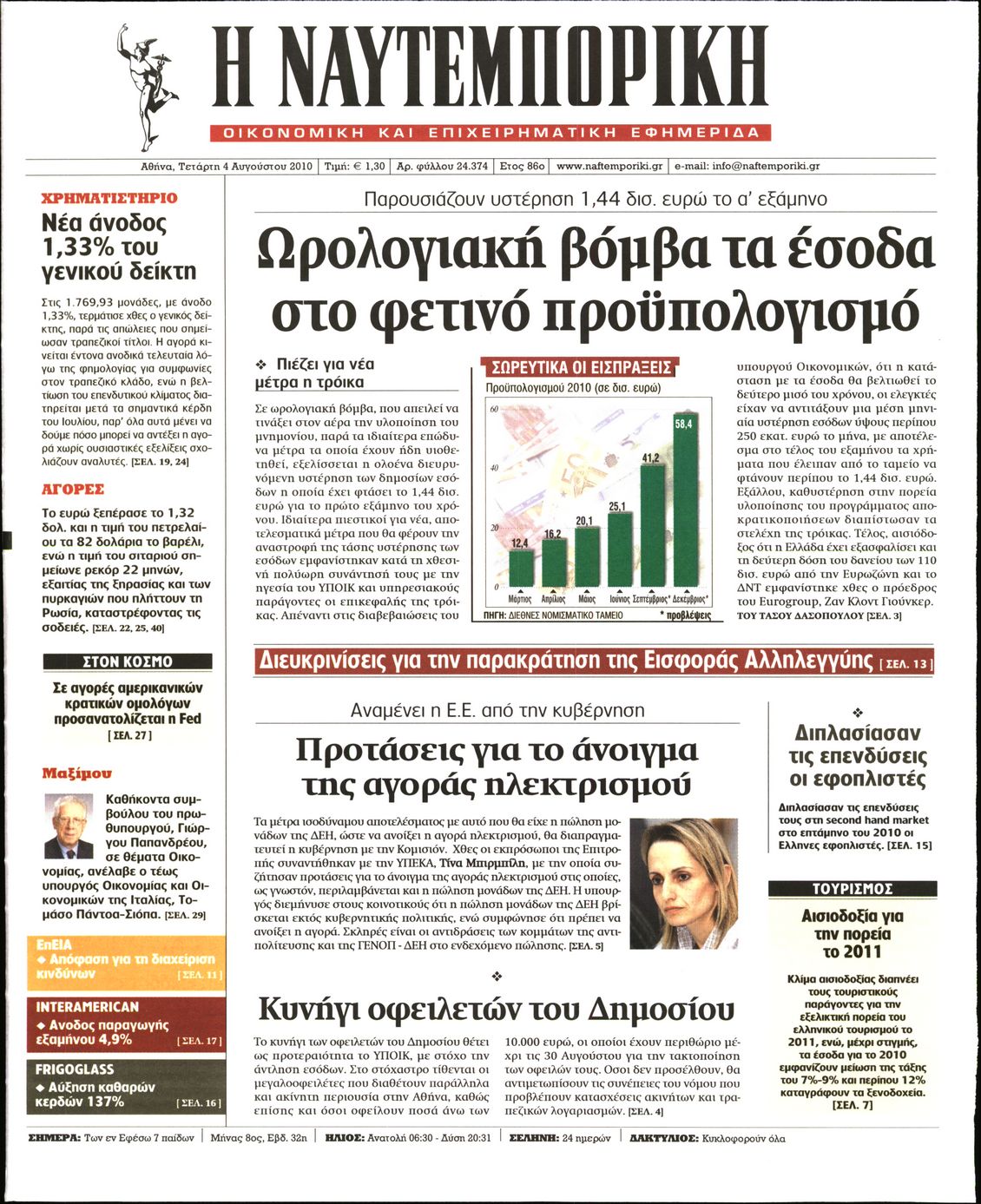 Εξώφυλο εφημερίδας ΝΑΥΤΕΜΠΟΡΙΚΗ 2010-08-04