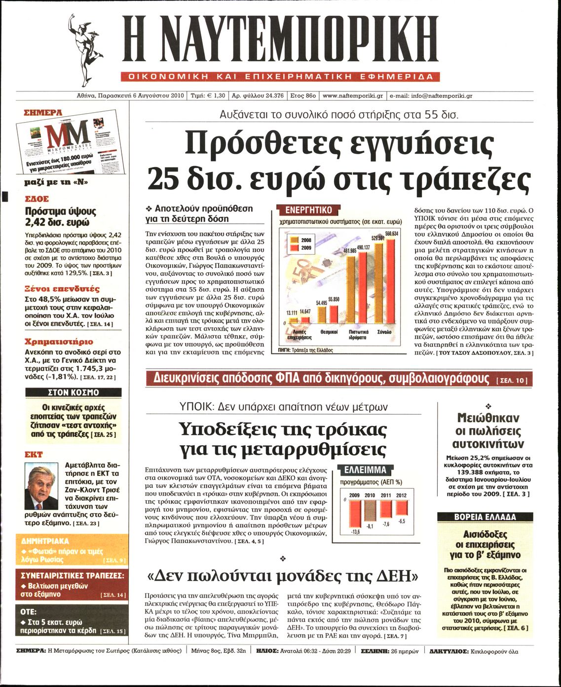 Εξώφυλο εφημερίδας ΝΑΥΤΕΜΠΟΡΙΚΗ 2010-08-06