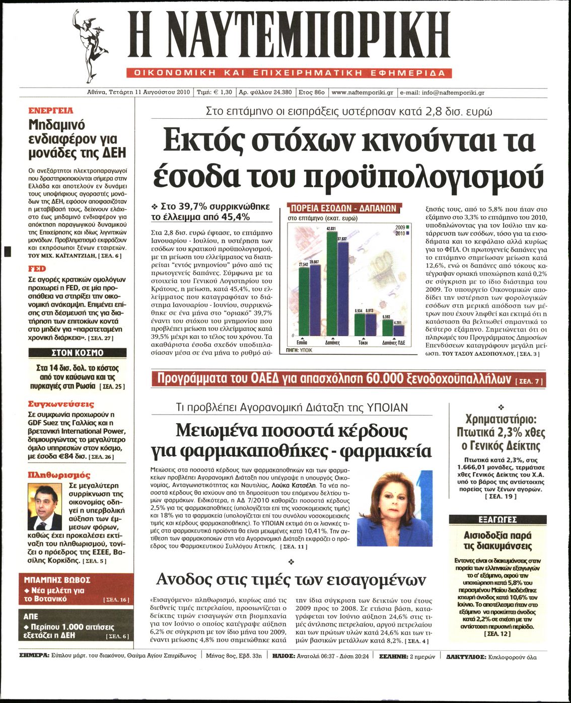 Εξώφυλο εφημερίδας ΝΑΥΤΕΜΠΟΡΙΚΗ 2010-08-11