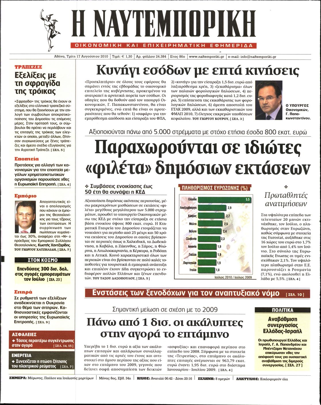 Εξώφυλο εφημερίδας ΝΑΥΤΕΜΠΟΡΙΚΗ 2010-08-17