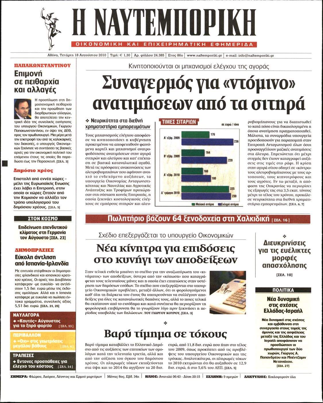 Εξώφυλο εφημερίδας ΝΑΥΤΕΜΠΟΡΙΚΗ 2010-08-18