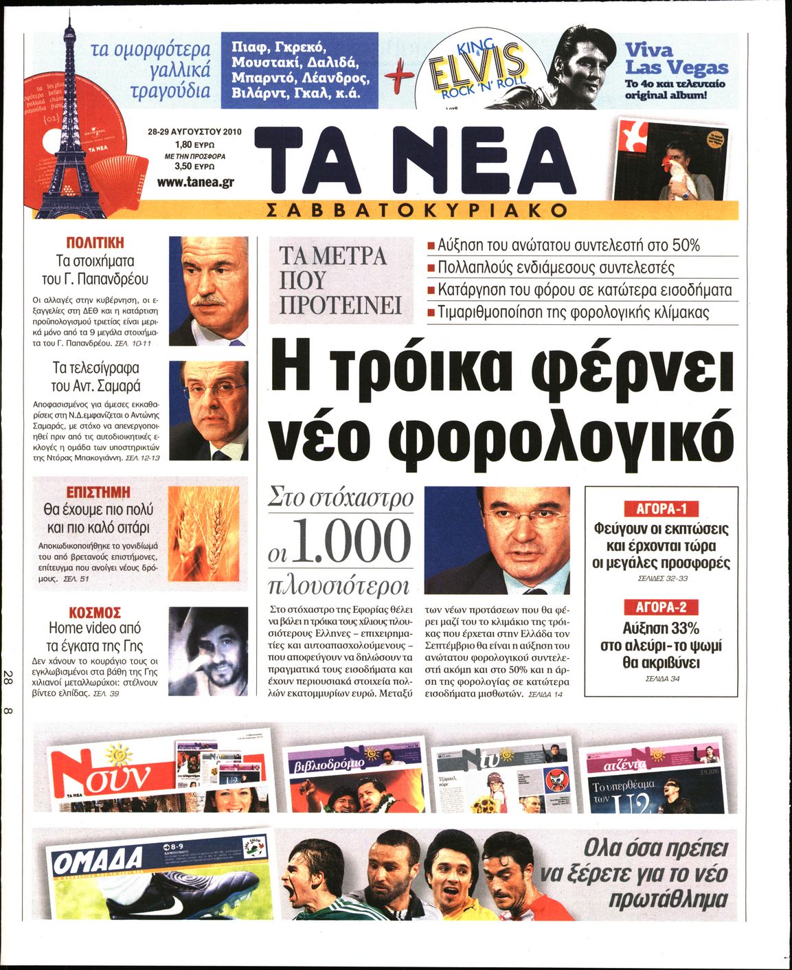 Εξώφυλο εφημερίδας ΤΑ ΝΕΑ 2010-08-28