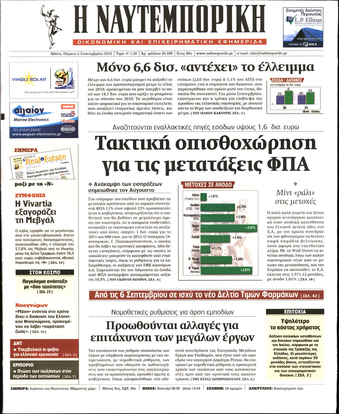 Εξώφυλο εφημερίδας ΝΑΥΤΕΜΠΟΡΙΚΗ 2010-09-02