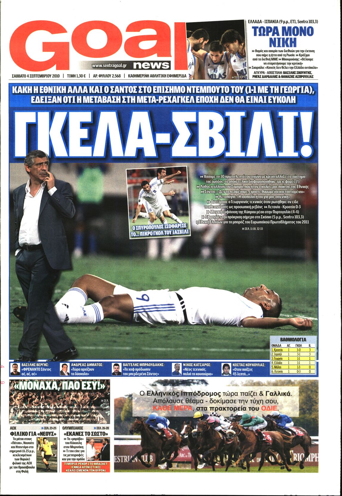 Εξώφυλο εφημερίδας GOAL 2010-09-04