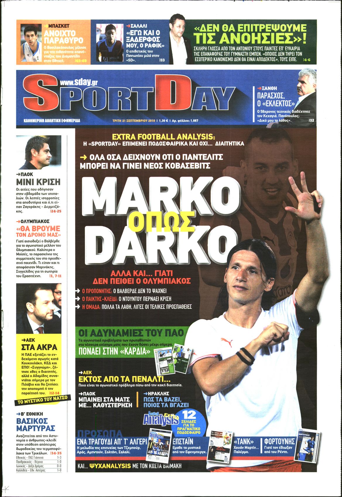 Εξώφυλο εφημερίδας SPORTDAY 2010-09-21