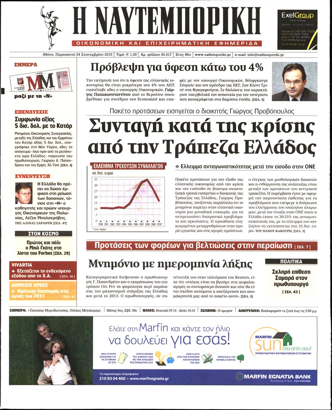 Εξώφυλο εφημερίδας ΝΑΥΤΕΜΠΟΡΙΚΗ 2010-09-24
