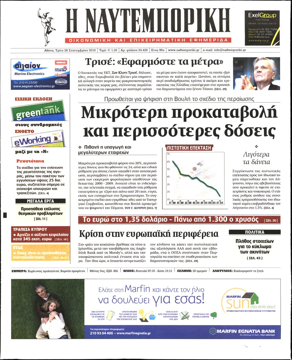 Εξώφυλο εφημερίδας ΝΑΥΤΕΜΠΟΡΙΚΗ 2010-09-28