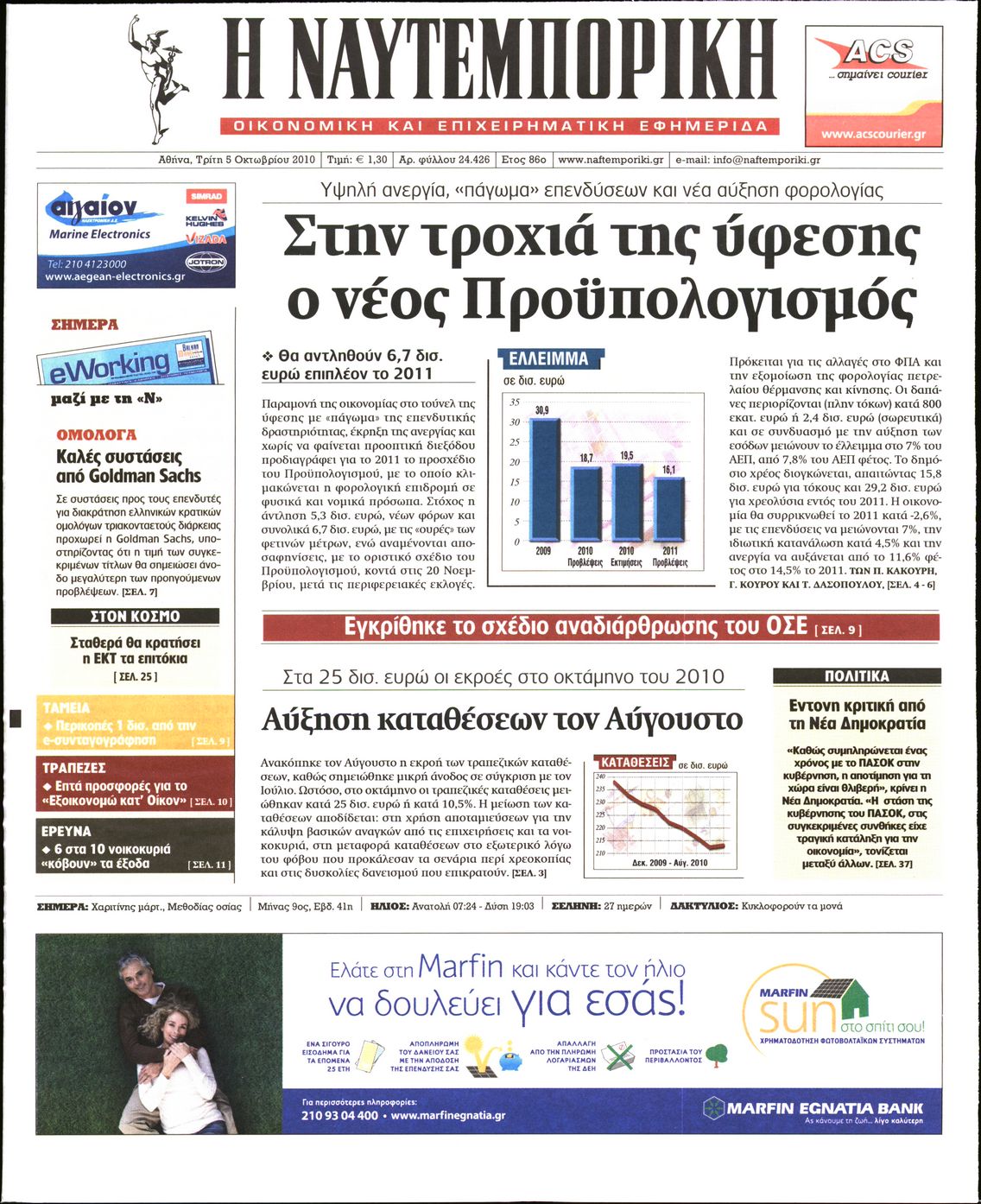 Εξώφυλο εφημερίδας ΝΑΥΤΕΜΠΟΡΙΚΗ 2010-10-05