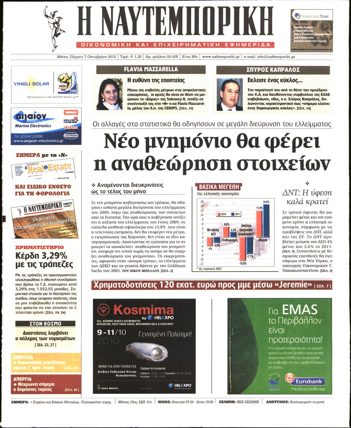 Εξώφυλο εφημερίδας ΝΑΥΤΕΜΠΟΡΙΚΗ 2010-10-07
