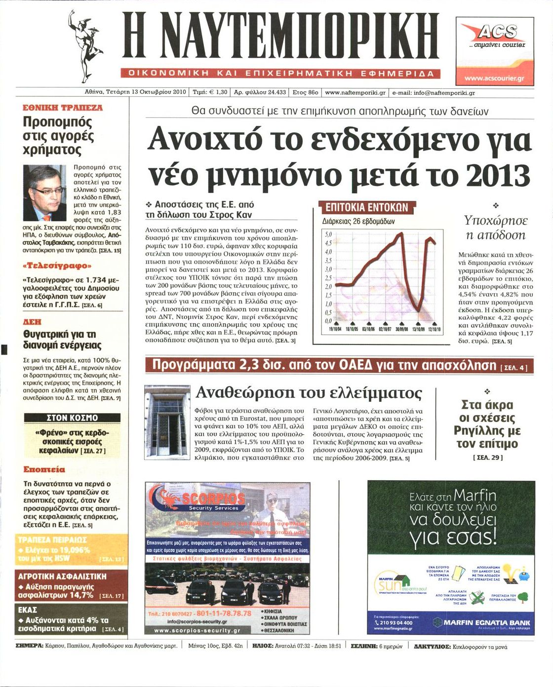 Εξώφυλο εφημερίδας ΝΑΥΤΕΜΠΟΡΙΚΗ 2010-10-13