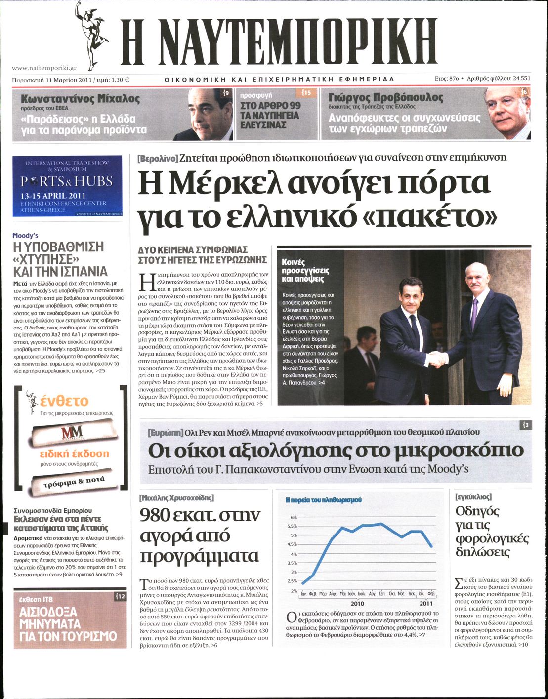 Εξώφυλο εφημερίδας ΝΑΥΤΕΜΠΟΡΙΚΗ 2011-03-11