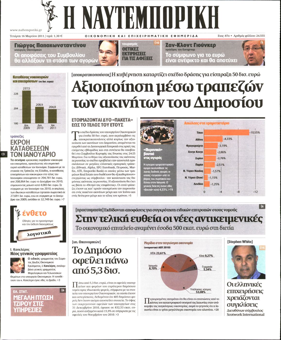 Εξώφυλο εφημερίδας ΝΑΥΤΕΜΠΟΡΙΚΗ 2011-03-16
