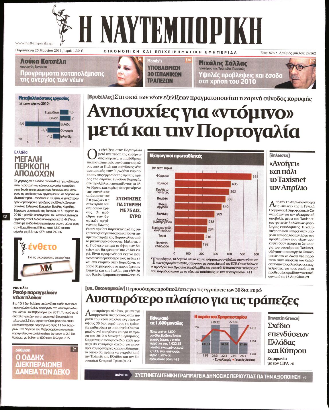 Εξώφυλο εφημερίδας ΝΑΥΤΕΜΠΟΡΙΚΗ 2011-03-25