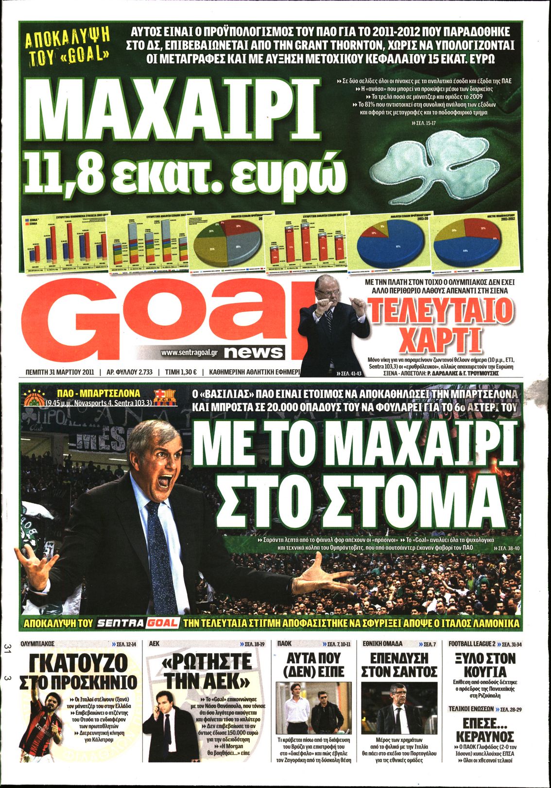 Εξώφυλο εφημερίδας GOAL 2011-03-31