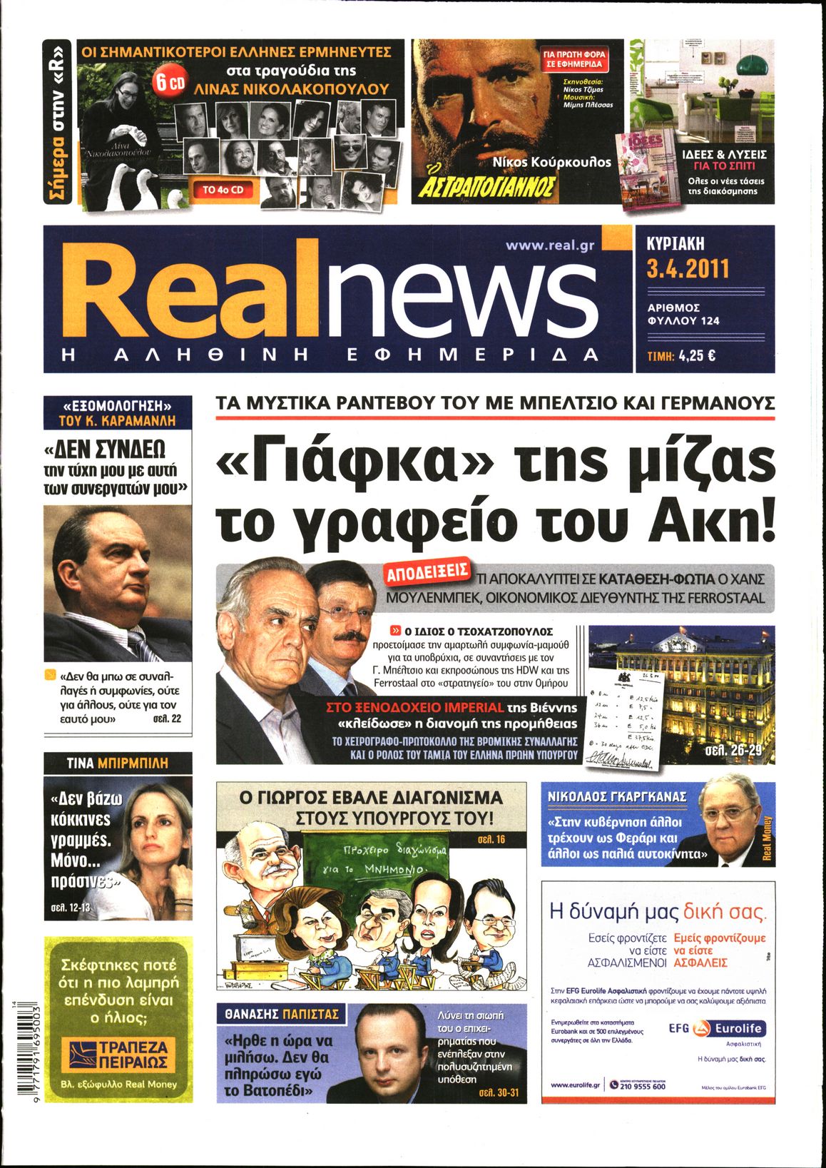 Εξώφυλο εφημερίδας REAL NEWS 2011-04-03