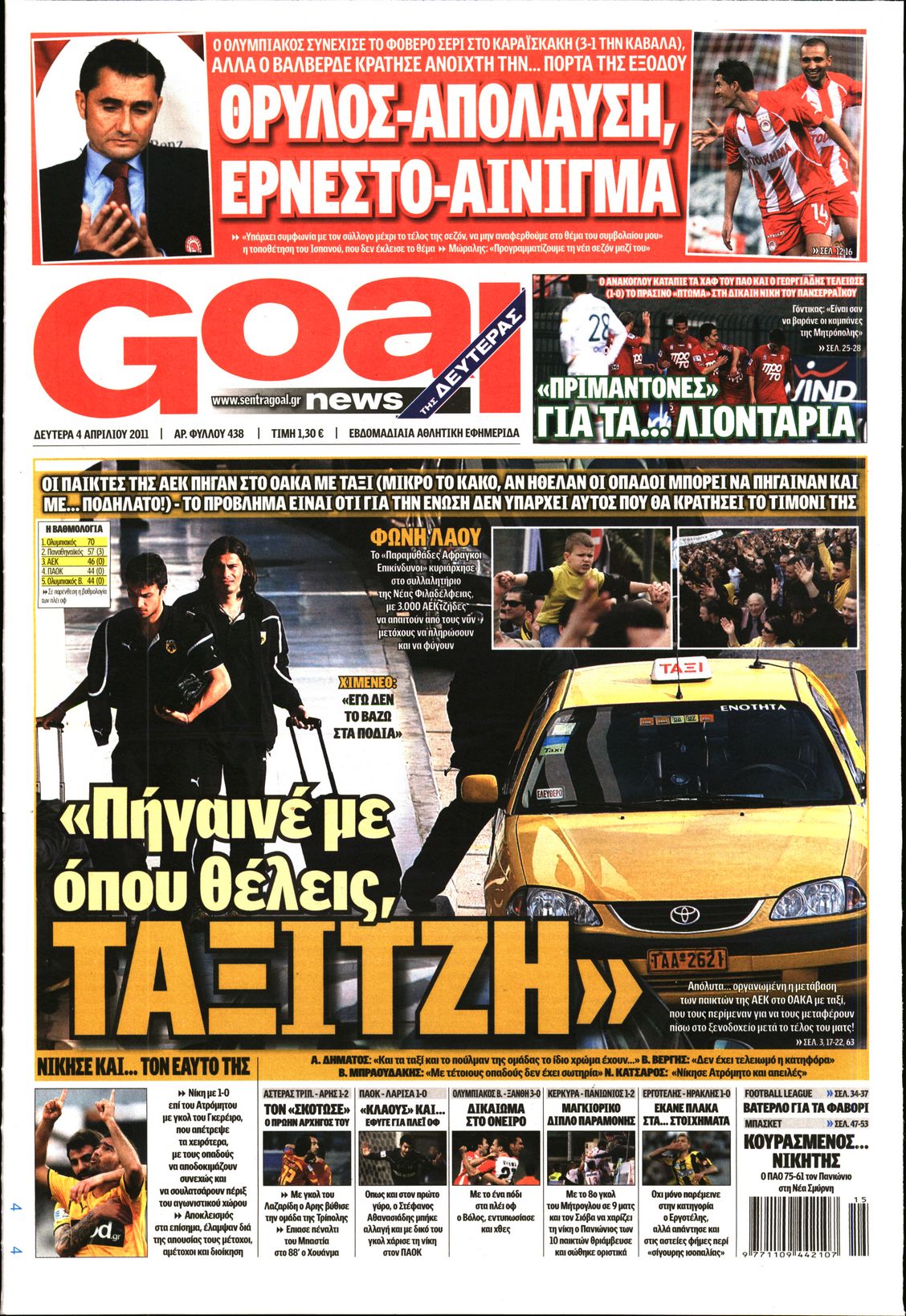 Εξώφυλο εφημερίδας GOAL 2011-04-04