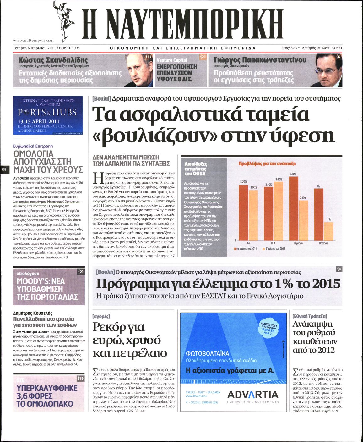 Εξώφυλο εφημερίδας ΝΑΥΤΕΜΠΟΡΙΚΗ 2011-04-06