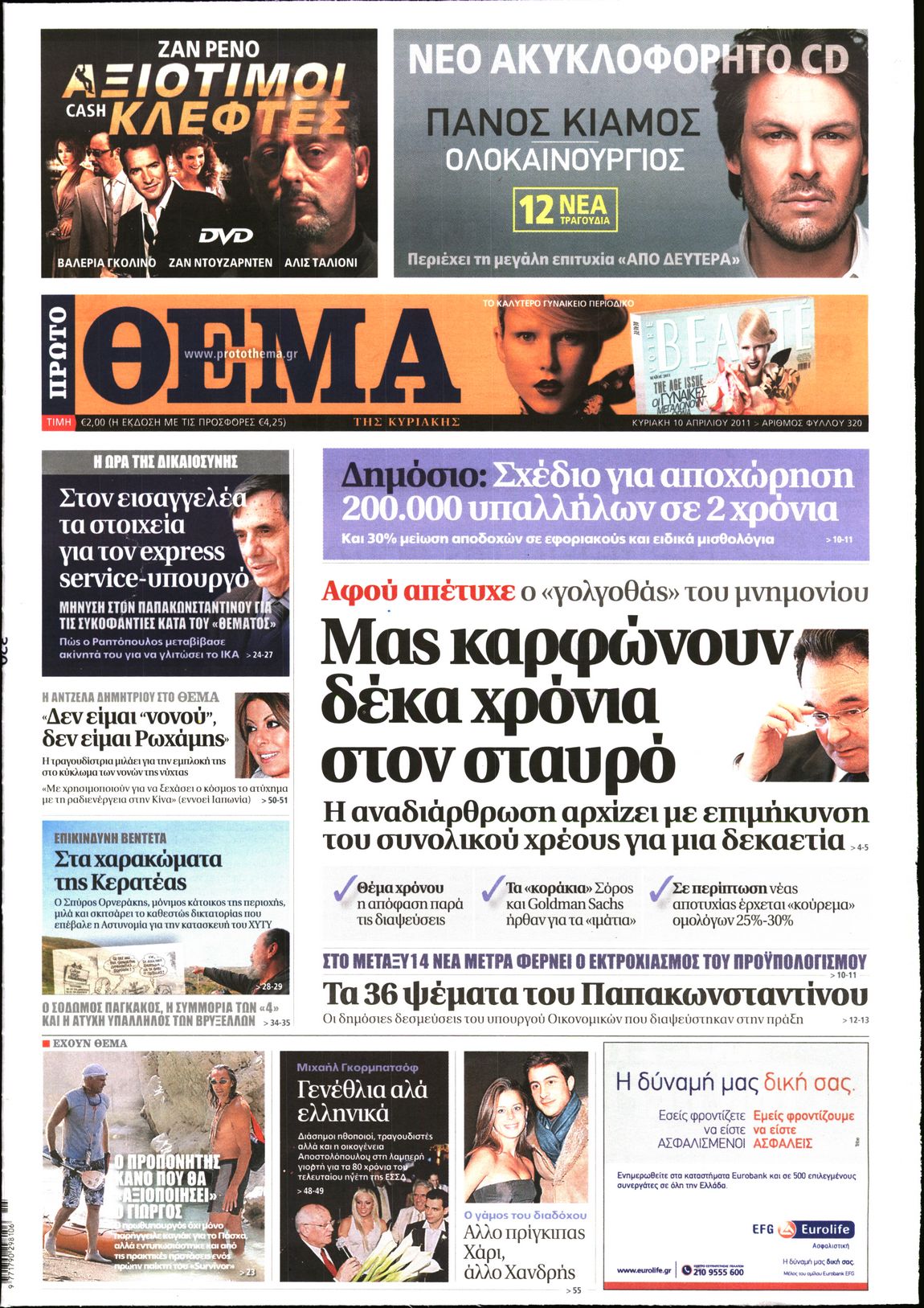 Εξώφυλο εφημερίδας ΠΡΩΤΟ ΘΕΜΑ 2011-04-10