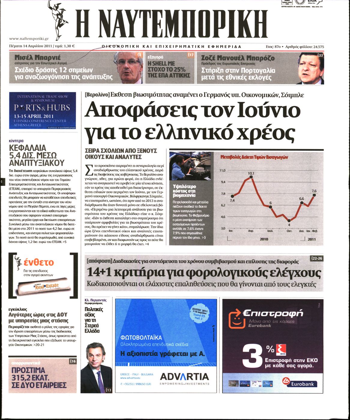 Εξώφυλο εφημερίδας ΝΑΥΤΕΜΠΟΡΙΚΗ 2011-04-14