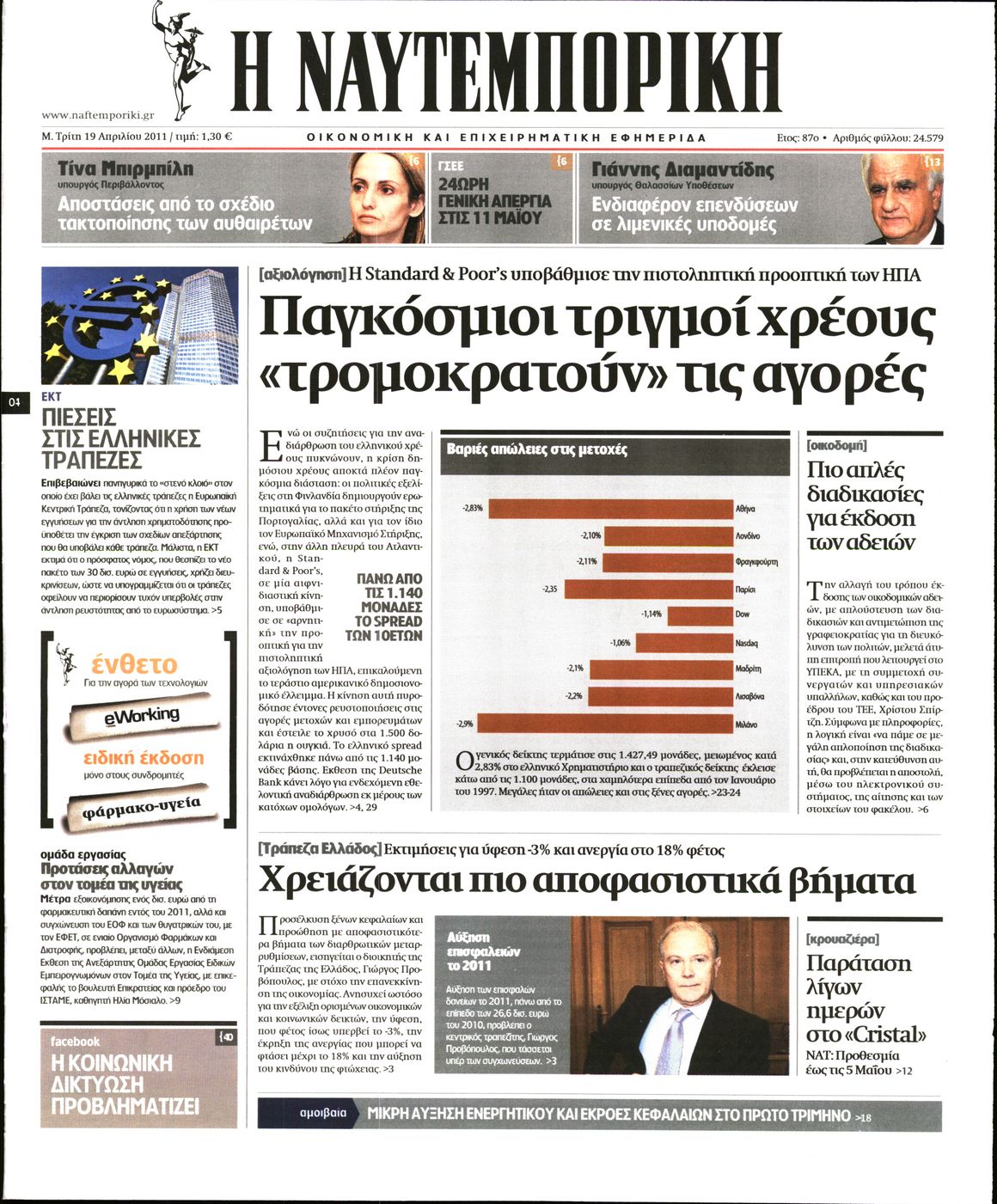 Εξώφυλο εφημερίδας ΝΑΥΤΕΜΠΟΡΙΚΗ 2011-04-19