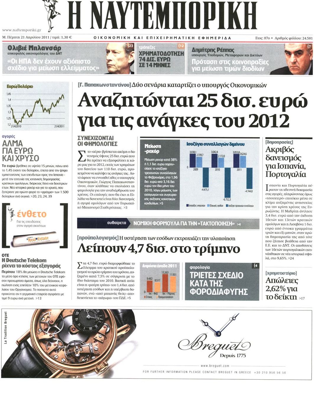 Εξώφυλο εφημερίδας ΝΑΥΤΕΜΠΟΡΙΚΗ 2011-04-21