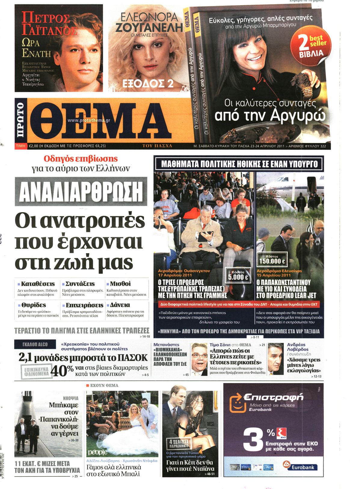 Εξώφυλο εφημερίδας ΠΡΩΤΟ ΘΕΜΑ 2011-04-23