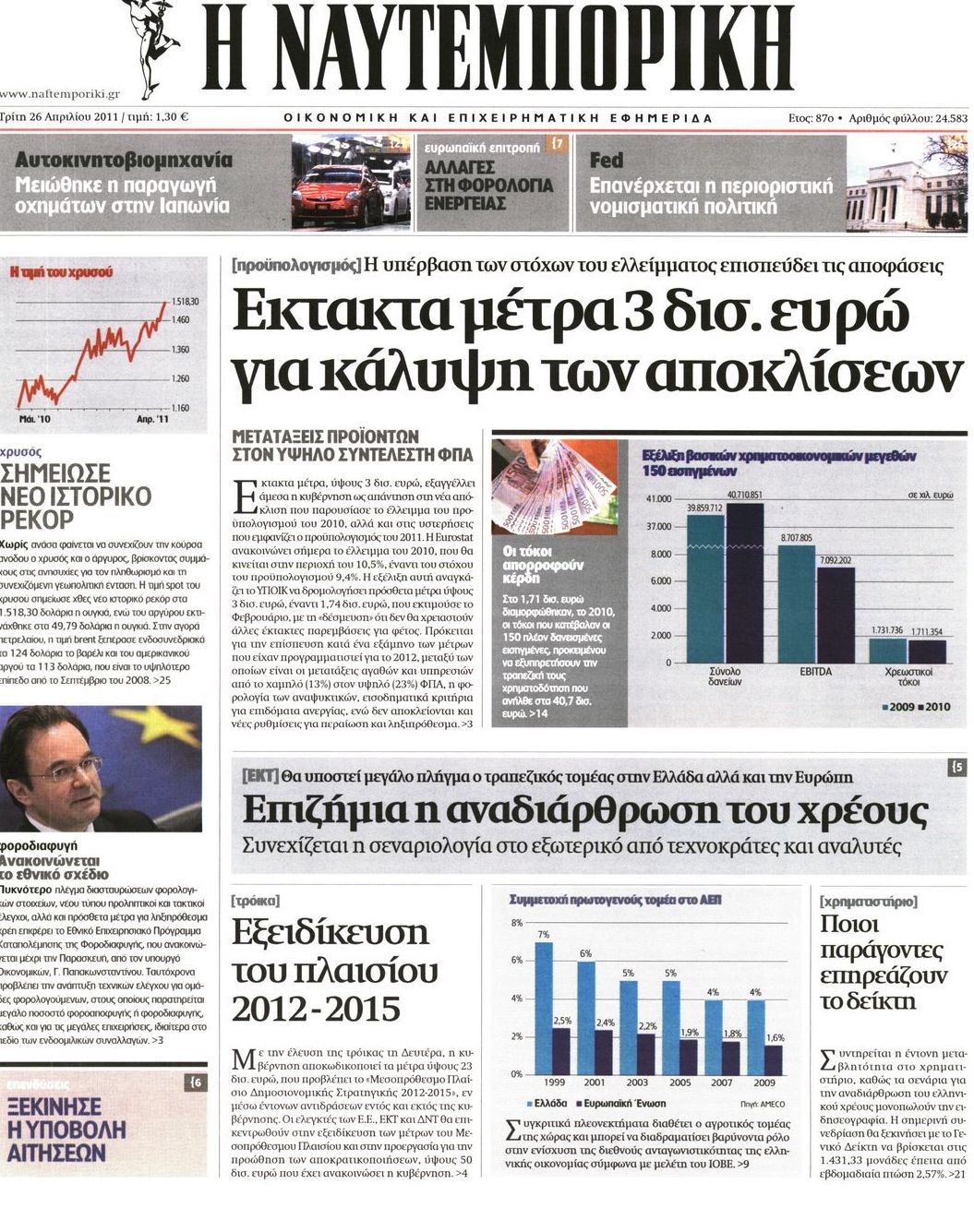 Εξώφυλο εφημερίδας ΝΑΥΤΕΜΠΟΡΙΚΗ 2011-04-26