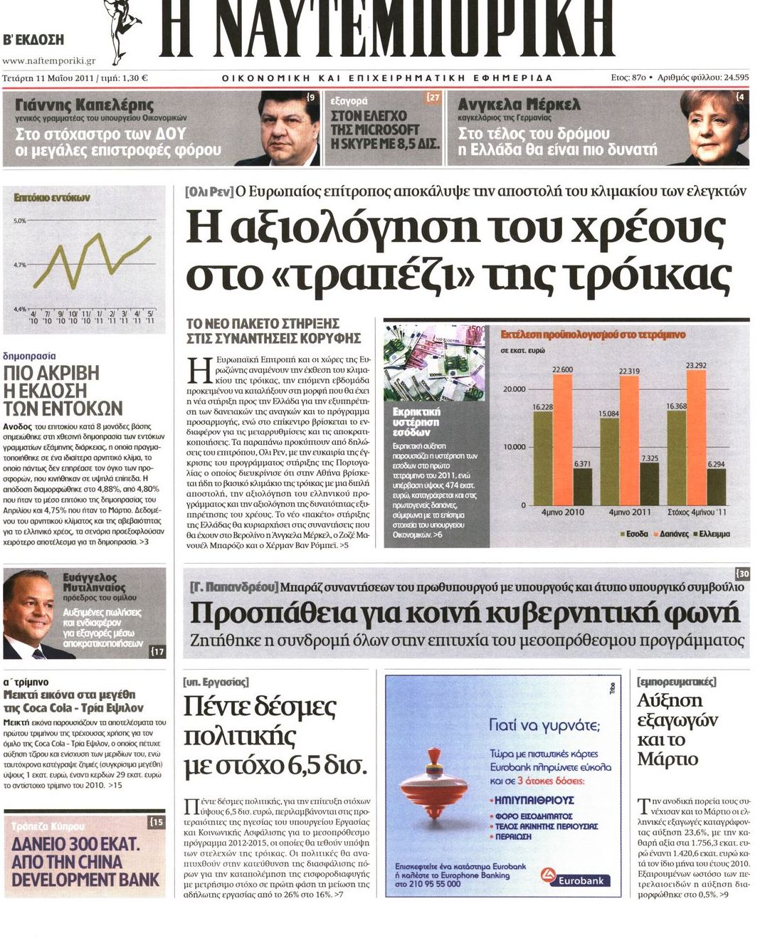 Εξώφυλο εφημερίδας ΝΑΥΤΕΜΠΟΡΙΚΗ 2011-05-11