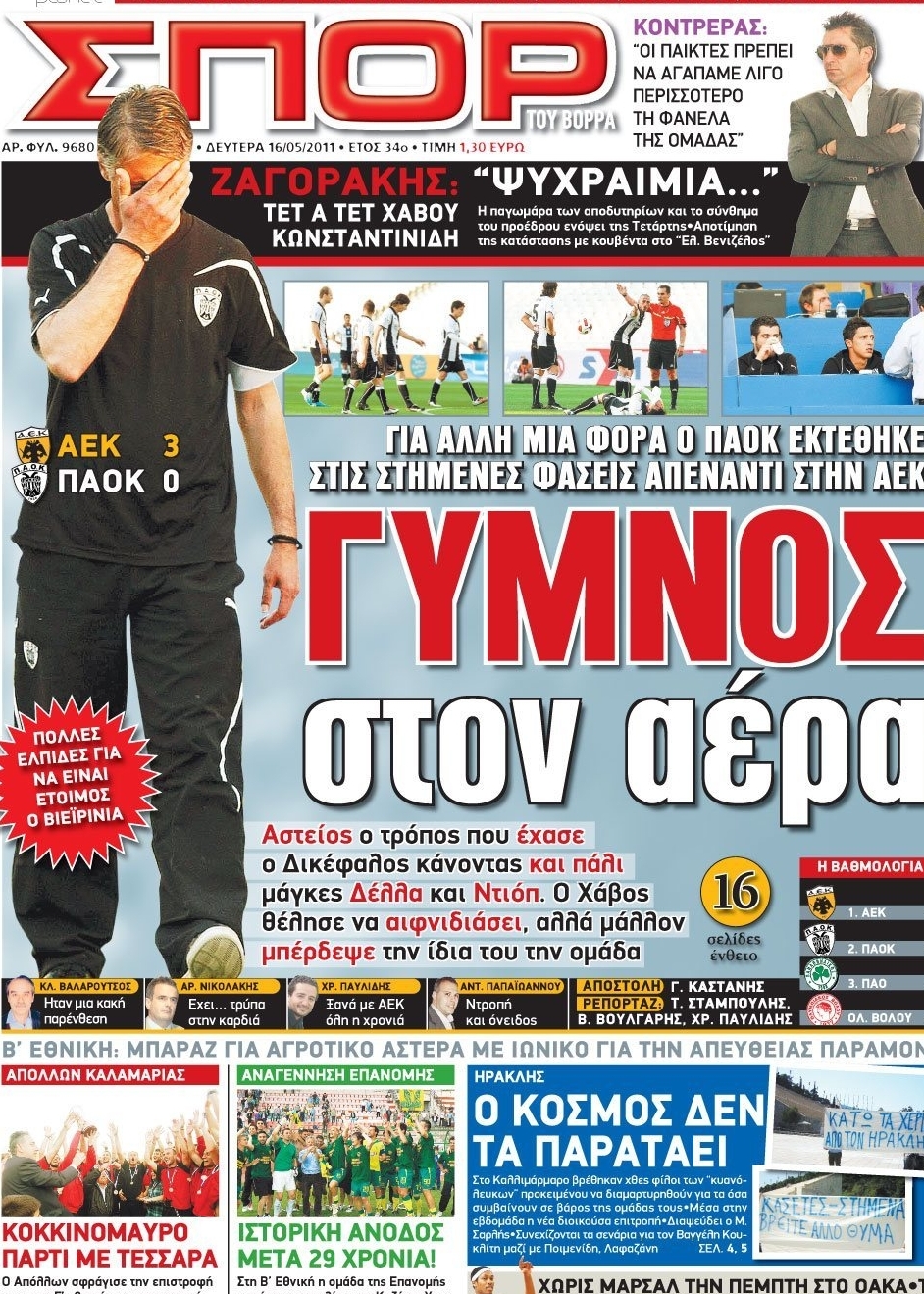 Εξώφυλο εφημερίδας ΣΠΟΡ ΤΟΥ ΒΟΡΡΑ 2011-05-16