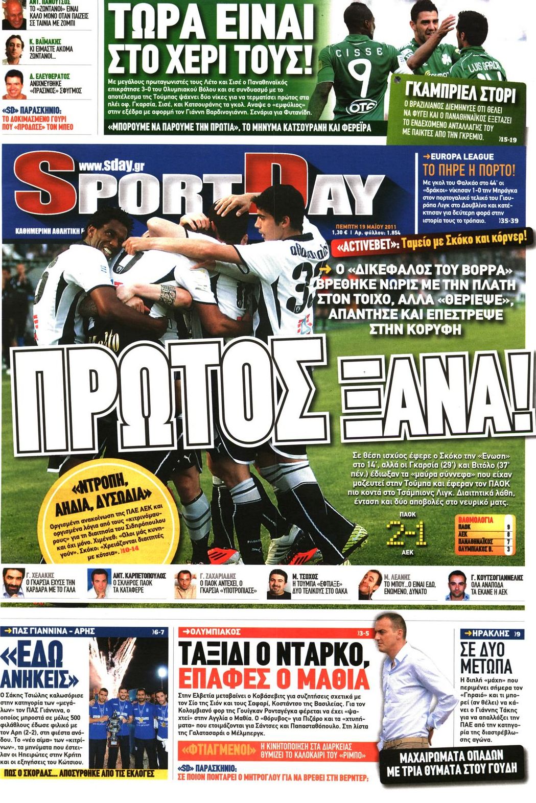 Εξώφυλο εφημερίδας SPORTDAY 2011-05-19