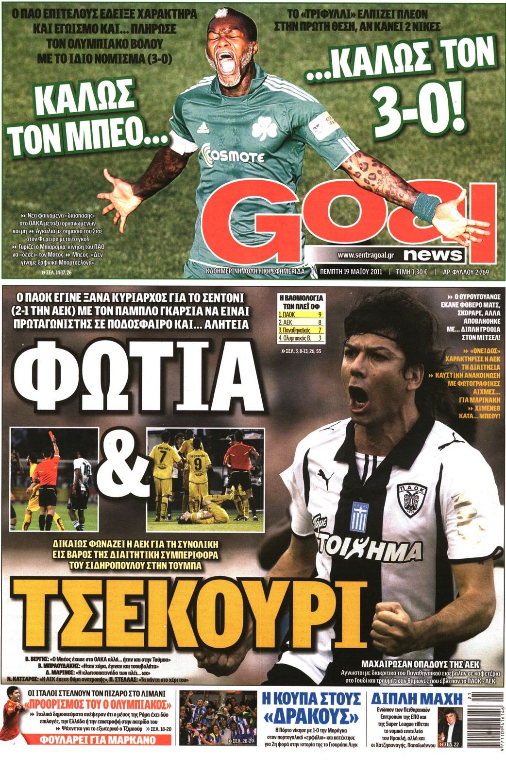 Εξώφυλο εφημερίδας GOAL 2011-05-19