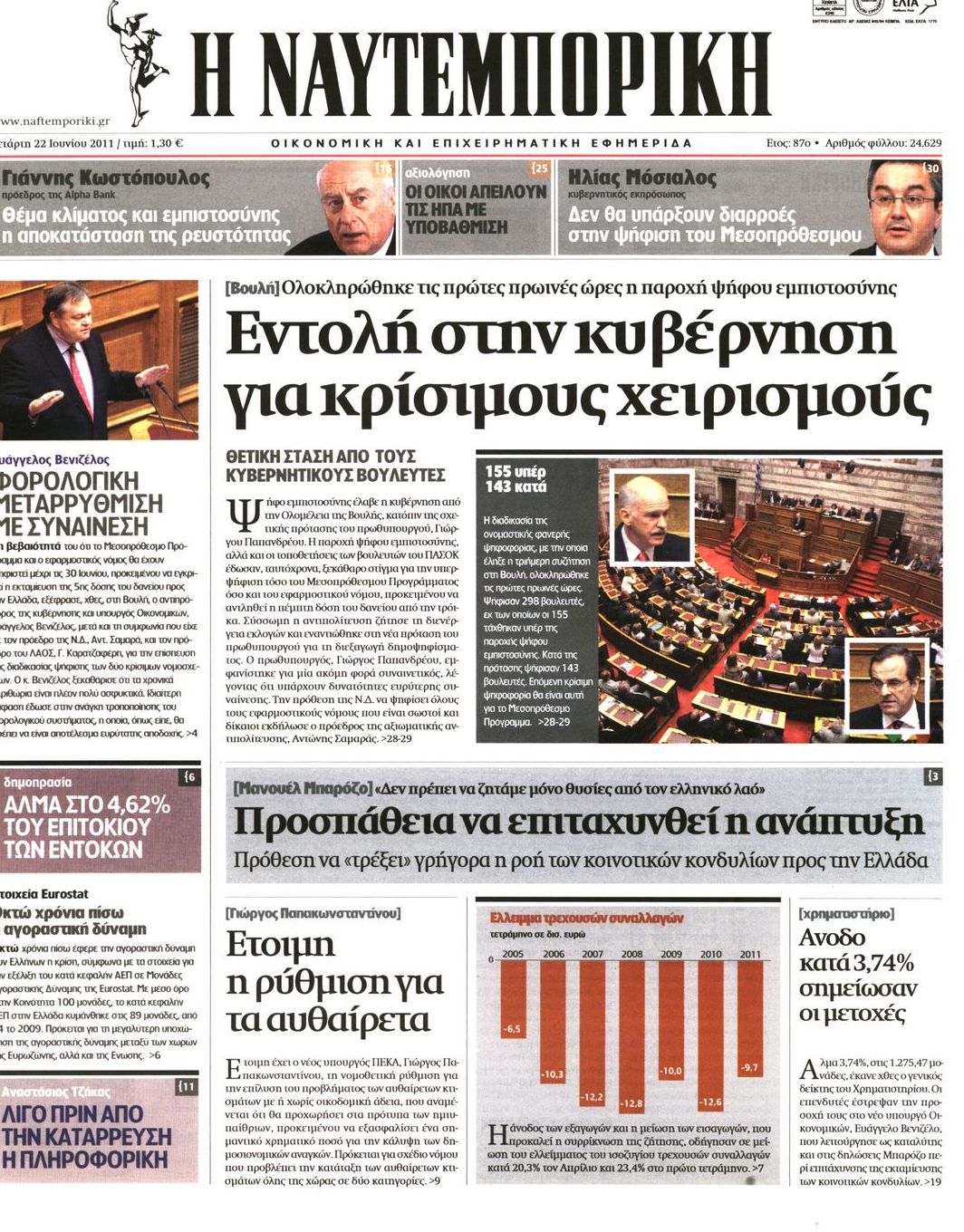 Εξώφυλο εφημερίδας ΝΑΥΤΕΜΠΟΡΙΚΗ 2011-06-22